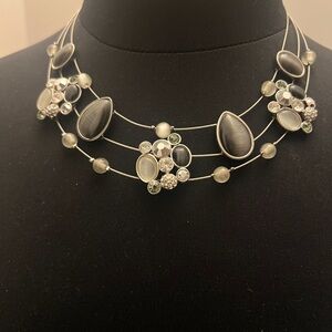 9 Necklaces Multi-Row Grey Stone Statement one and more - Unbranded